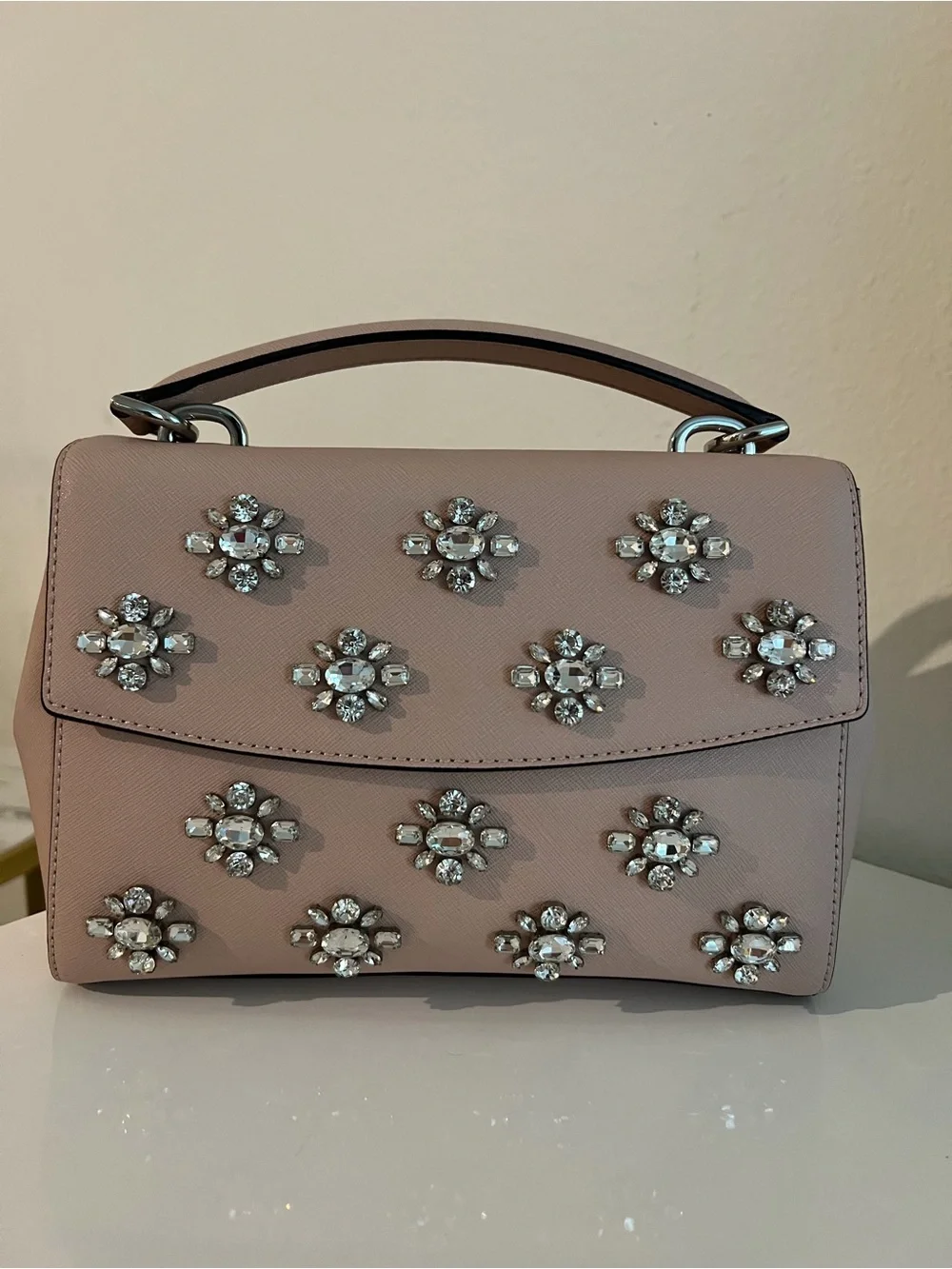 Michael Kors Blush Pink Crystal-Embellished Top-Handle Bag